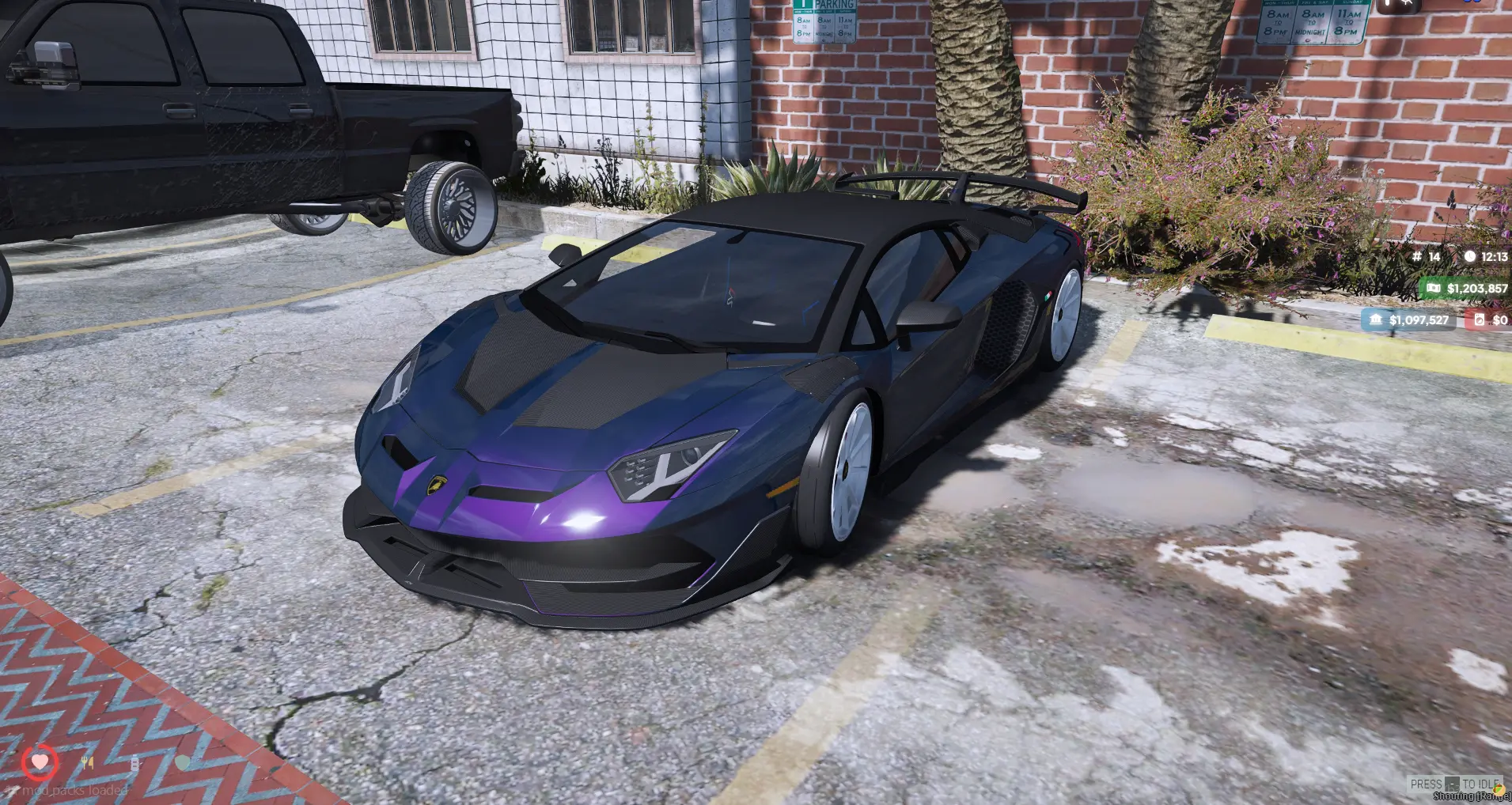 Purple supercar parked at the kerb